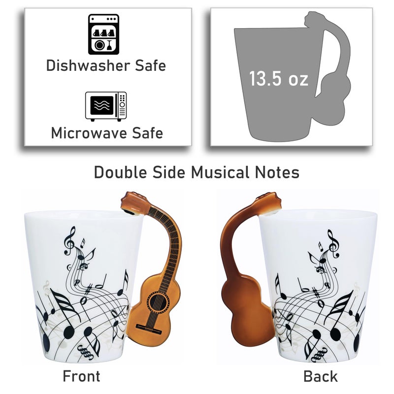 LanHong Guitar Mug Guitar Coffee Mug Gift for Guitar Players Musician - 13.5 oz Guitar Cup Gifts for Music Lovers - Music Coffee Mugs Birthday Christmas Gifts for Men Women (Acoustic) - Image 2